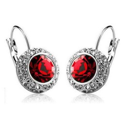 Platinum plated red crystal dangle earrings set